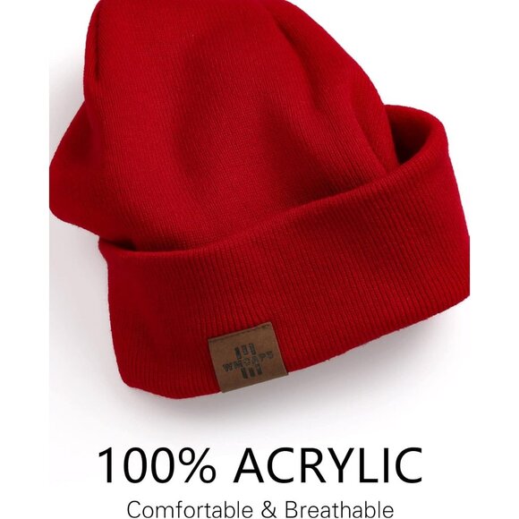 Men and Women Red Acrylic Stretchy Daily Knit Stretchable Warm Winter Beanie Hat - Picture 3 of 7